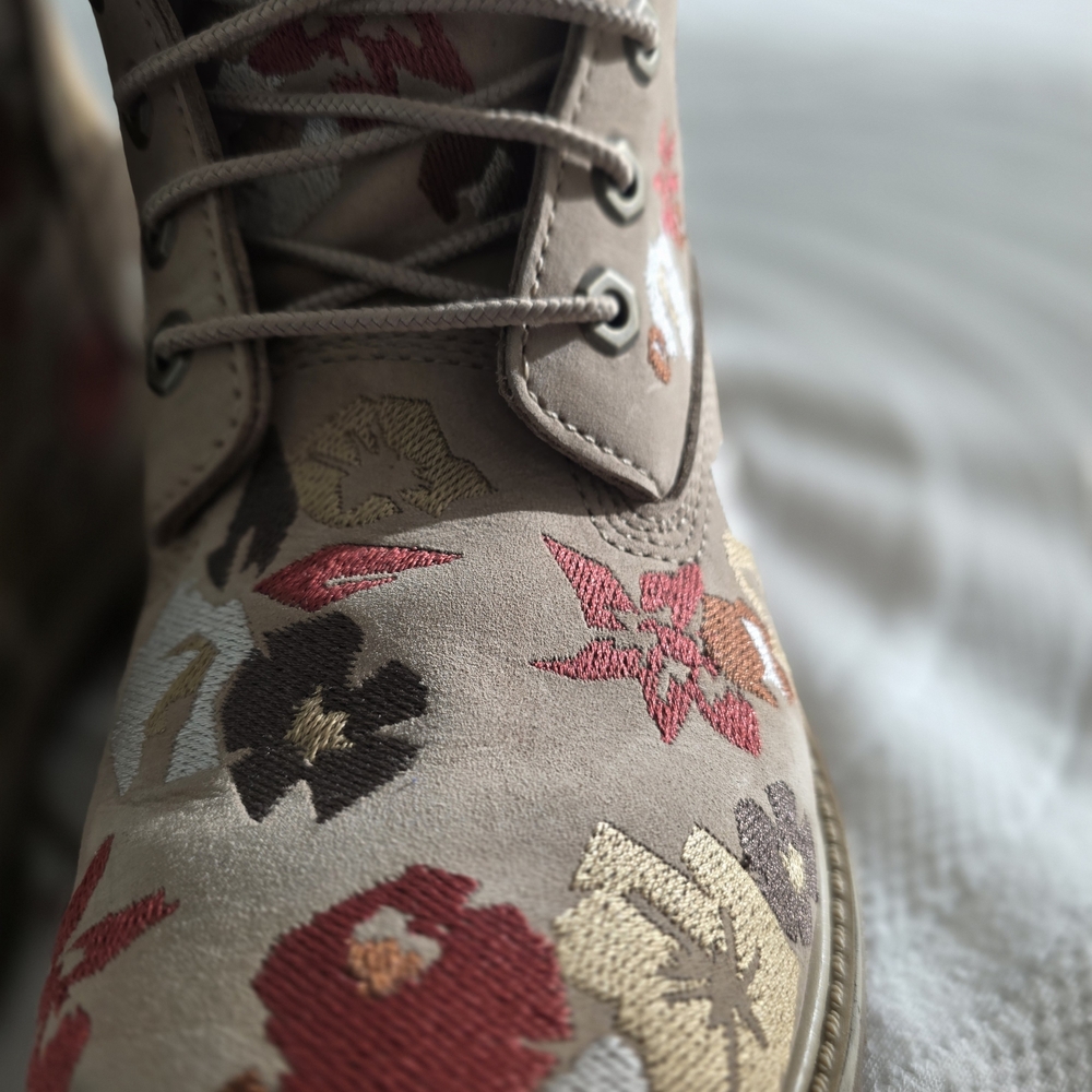 Timberland Floral Embroidered Combat Boots - Tan, Red, Brown, Cream - Picture 7 of 10
